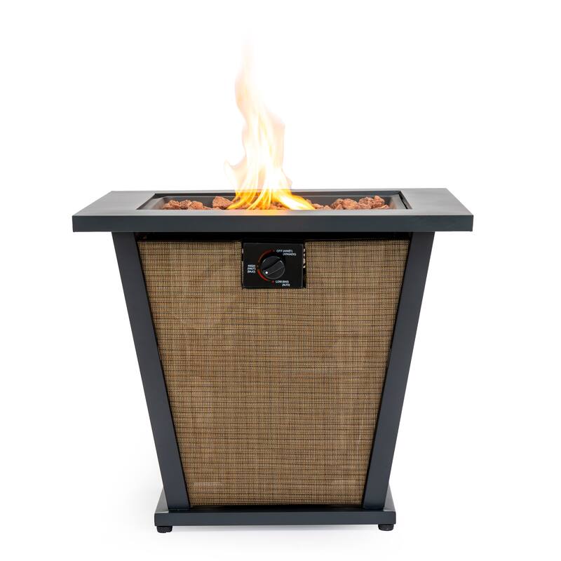 GDFStudio - Modern Outdoor 28" Propane Gas Fire Pit Table with Hidden Tank Storage & Removable Steel Lid, Cover Included