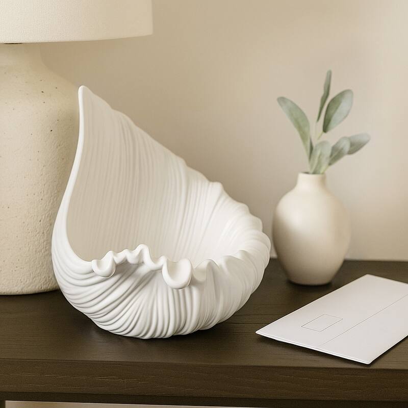 Decorative Ceramic Shell Bowl - 16", White - 16.0" - White - 16.0"