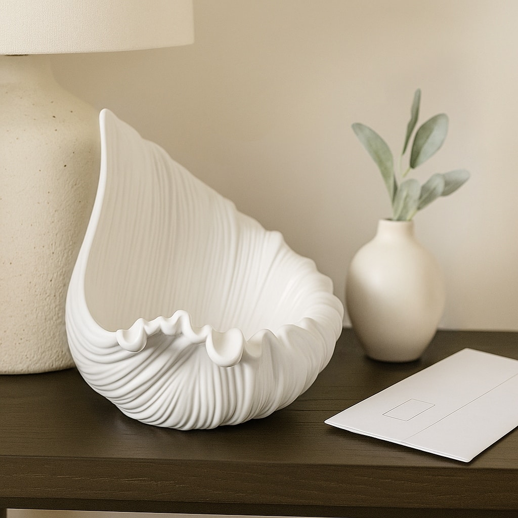 Decorative Ceramic Shell Bowl - 16", White - 16.0"