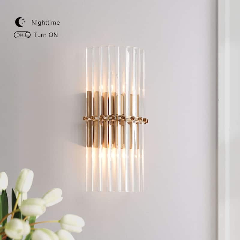 Casandra 2-Light Solid Crystal Glass Bars Mini Wall Sconce - Brushed Brass