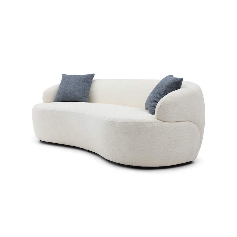 Beige Mid-Century Modern Curved Sofa - 35.00 x 86.00 x 27.00