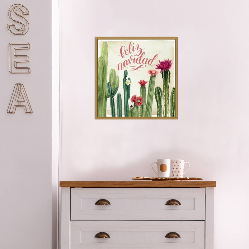 Christmas Cactus I Feliz Navidad by Grace Popp Framed Canvas Art