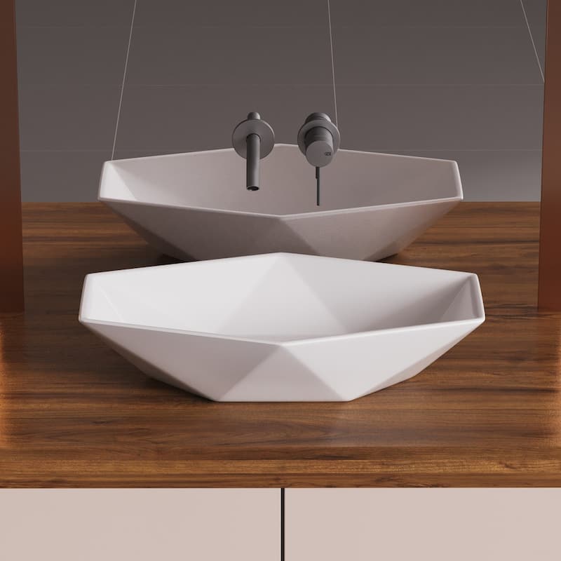 HEXY White Ceramic Hexagonal Countertop Vessel Sink