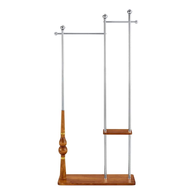 Roomfitters Double-Layer Coat Rack with Antique Wood Veneer and Metal Stand, 70"H x 34.6"W, Multi-Functional Storage