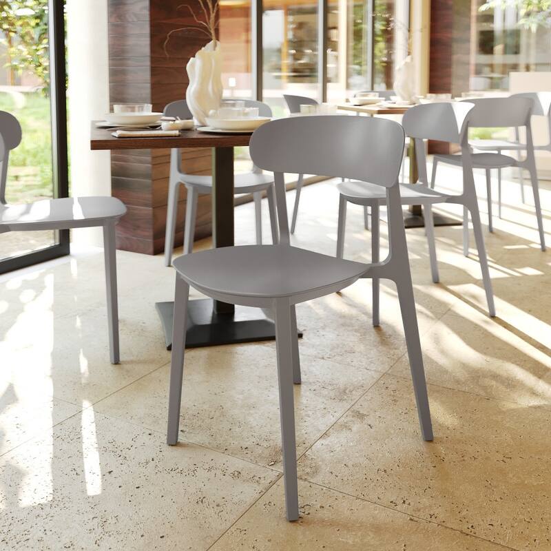 Commercial All-Weather Resin Stack Chair with Contoured Backrest-Set of 2 - 19"W x 19.5"D x 31"H