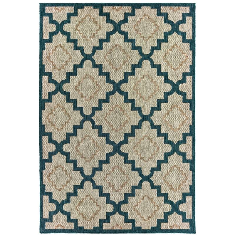 Laon Grey Blue Geometric Outdoor Casual Area Rug