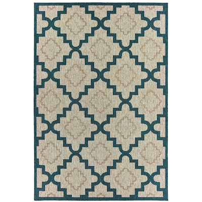 Laon Grey Blue Geometric Outdoor Casual Area Rug