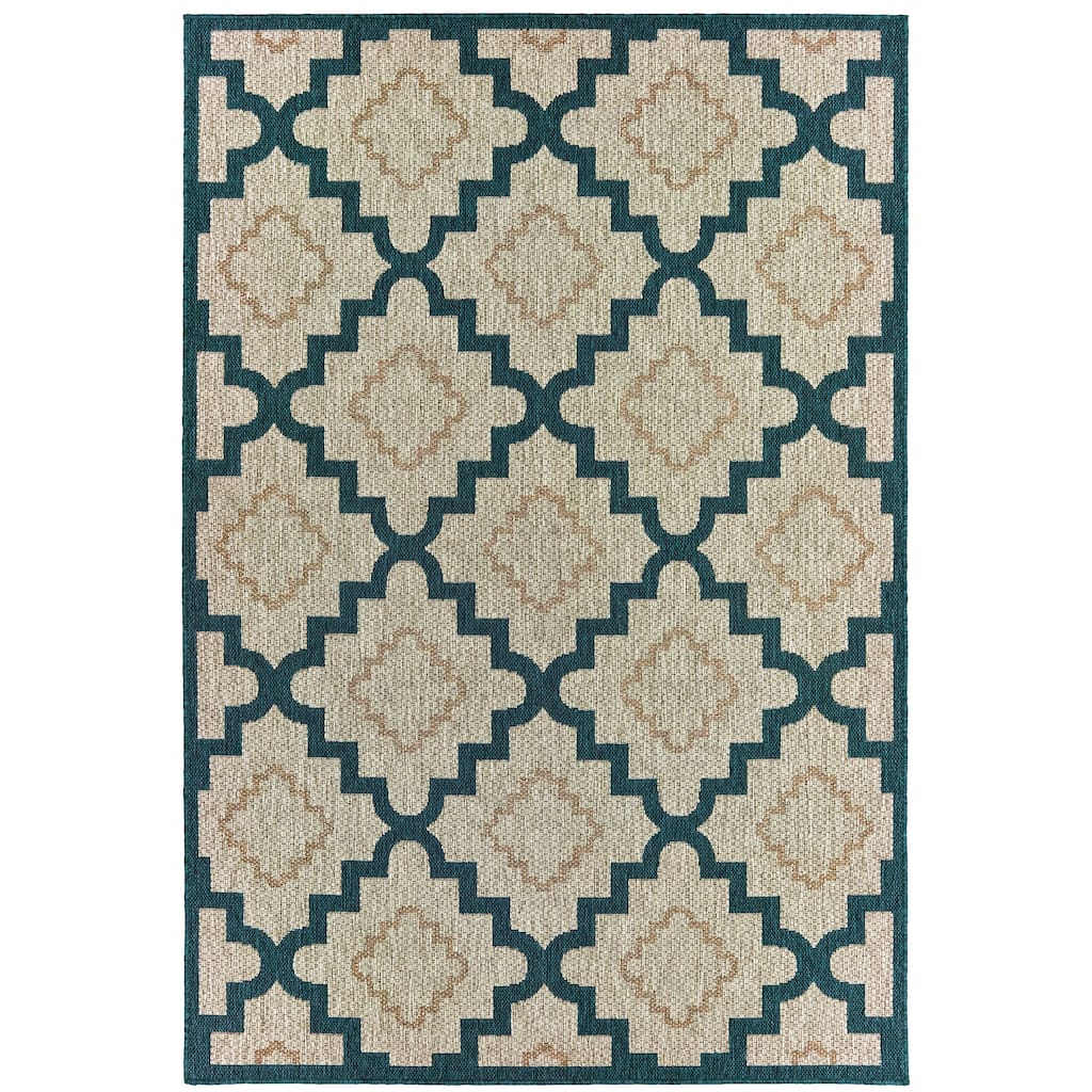 Laon Grey Blue Geometric Outdoor Casual Area Rug