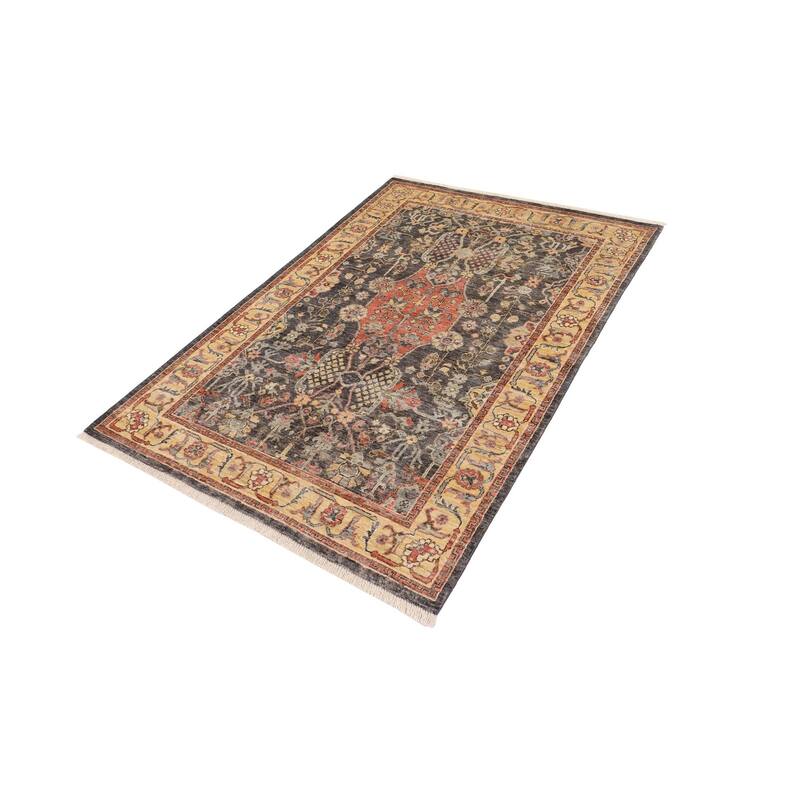 Rustic Heriz Ziegler Alena Grey Tan Hand-Knotted Rug - 3'11'' x 5'10''