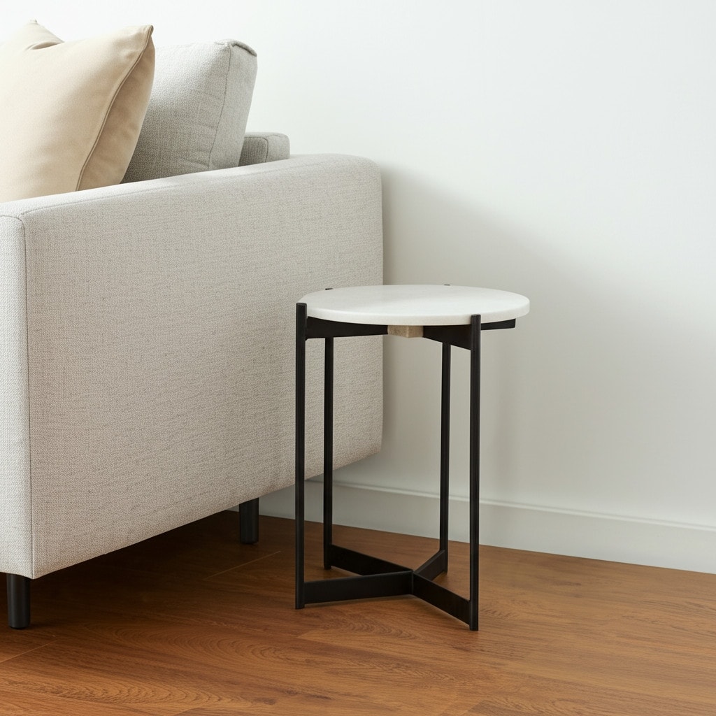 HomeRoots 24" Brown And White Glass Round End Table - 16.00 in. x 24.00 in. x 16.00 in.