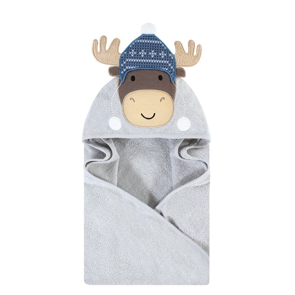 slide 1 of 1, Hudson Baby Infant Boy Cotton Animal Face Hooded Towel, Winter Moose, One Size - Winter Moose - One Size One Size - Winter Moose