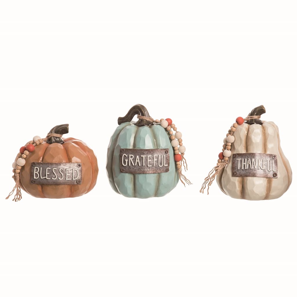 Transpac Resin Sentiment Pumpkin Set of 3 Fall/Harvest Home Decorations