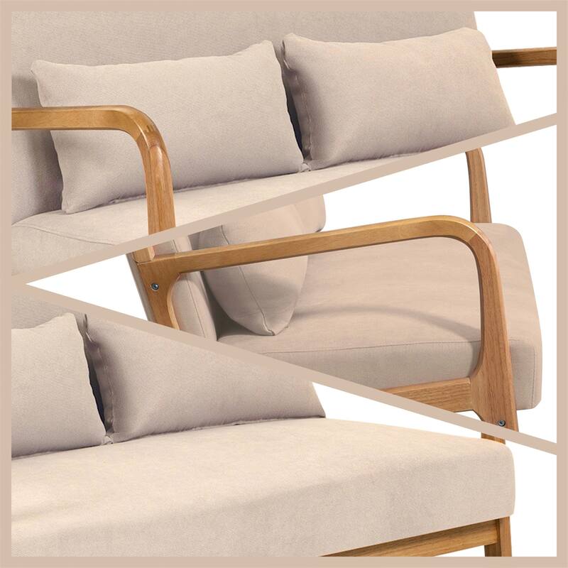 2 Seat Accent Sofa with Solid Wood Armrest and Feet