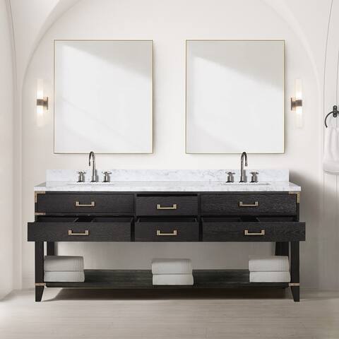 Lexora Norwalk Bath Vanity, Carrara Marble Top, and Mirror