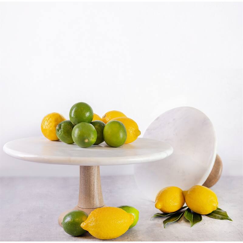 Med. Marble Round Cake Plate w/ Mango Wood Base 10"Dia