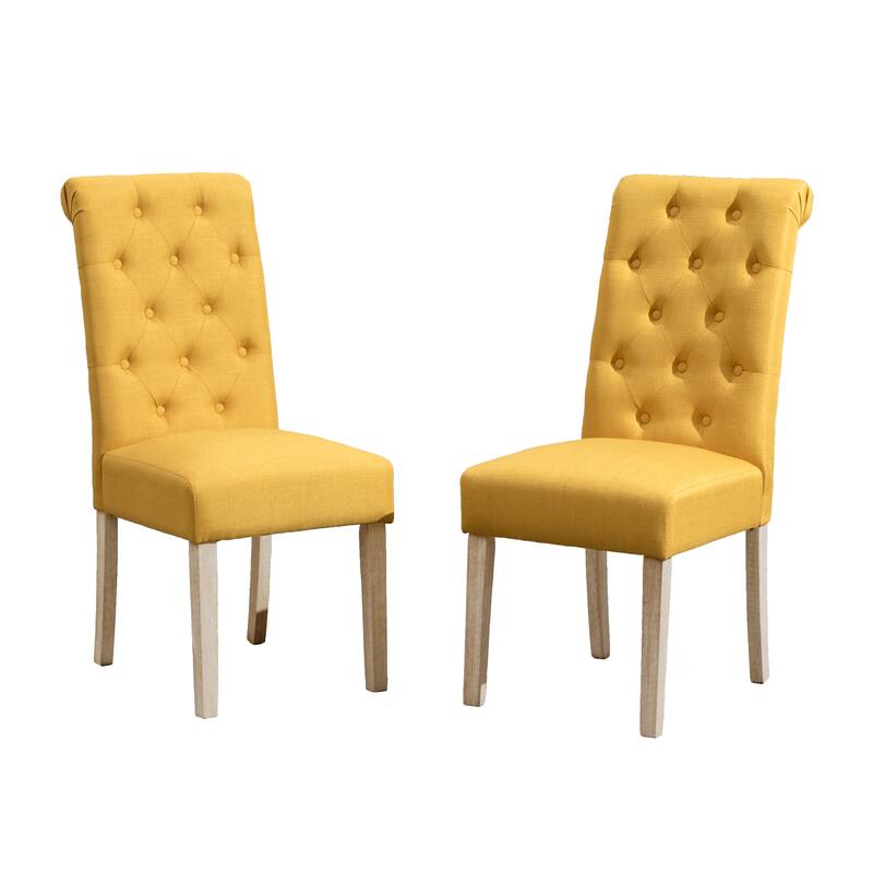 Contemporary 5-Piece Dining Set with Round Table and Button-Tufted Chairs - Solid Wood Construction for Lasting Durability