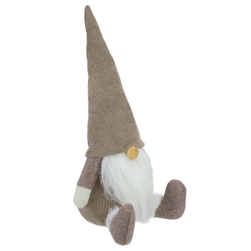 Plush Sitting Gnome with Corduroy Hat Christmas Figure - 10" - Brown and White