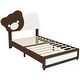 preview thumbnail 9 of 11, Twin/Full Size Upholstered Bed,Kid Bed with Carton Shaped Headboard and LED Light Strips