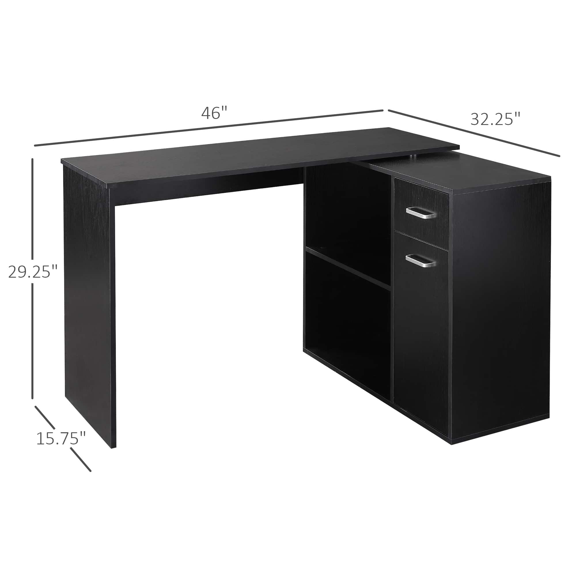 L Shaped Corner Computer Desk Workstation with Rotating Storage Shelves and Drawer for