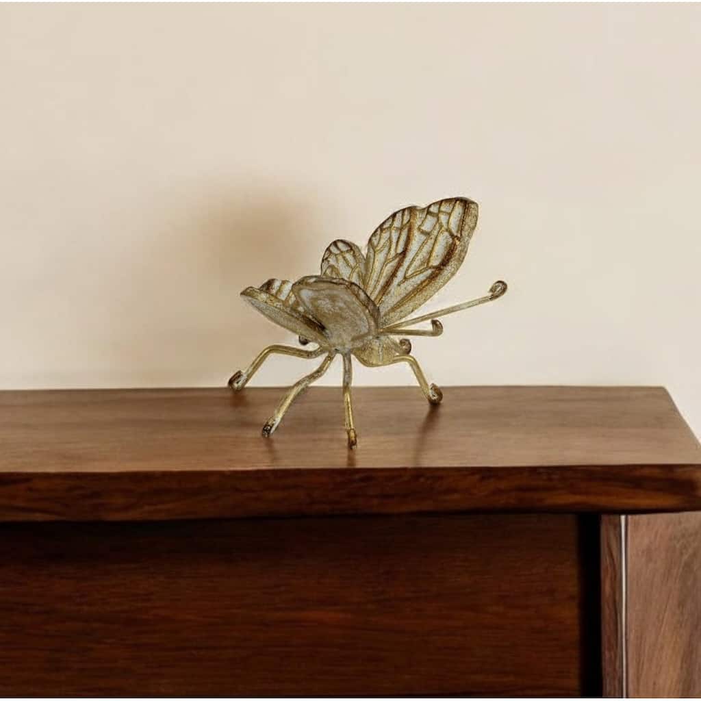 HomeRoots Gold Cast Iron Butterfly Decorative Sculpture - 4.25' X '3.5' X '4