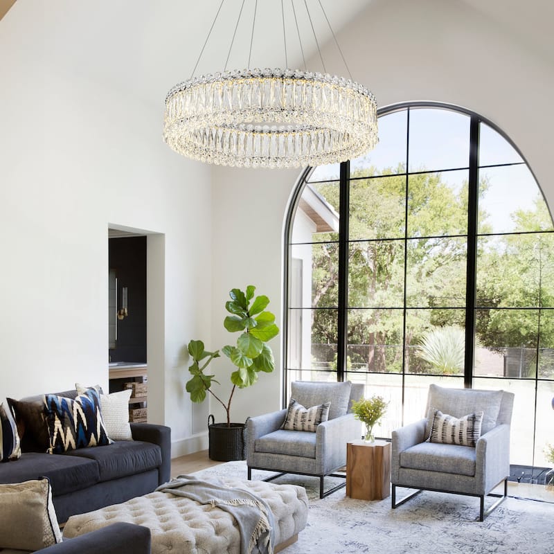 1/2-Tier Dimmable Chrome Crystal LED Drum Chandelier