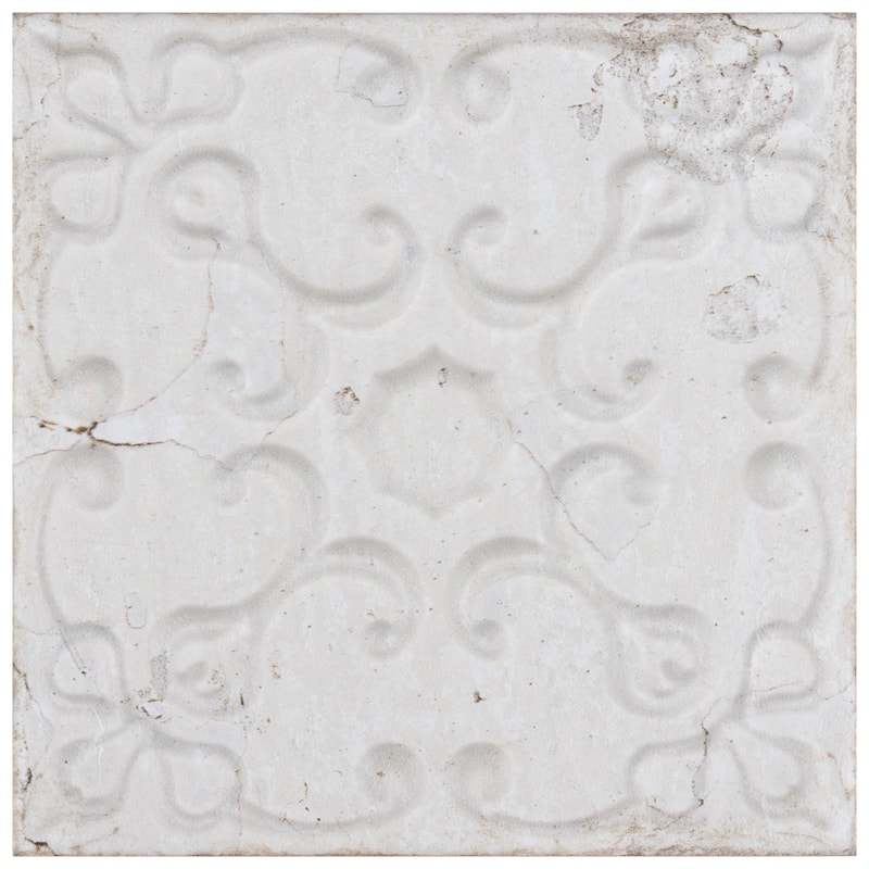 Merola Tile Aevum Ornato White 7-7/8" x 7-7/8" Ceramic Wall Tile - Case (21 Tiles)