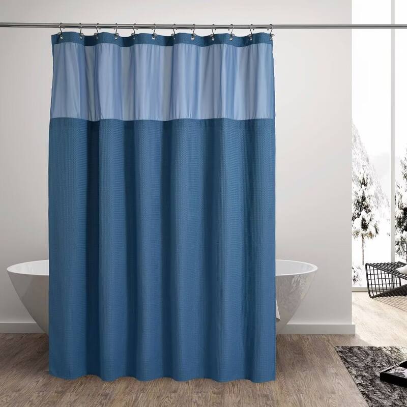 Waffle Weave Shower Curtain with Snap-in Liner 12 Hooks Included