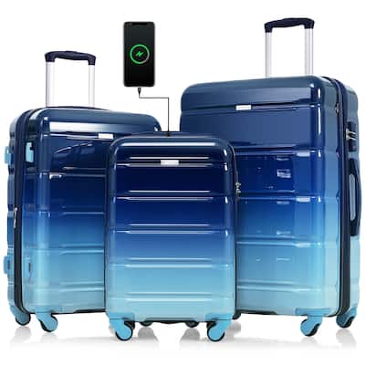 Luggage Set of 3, 20-inch with USB Port and Spinner Wheels