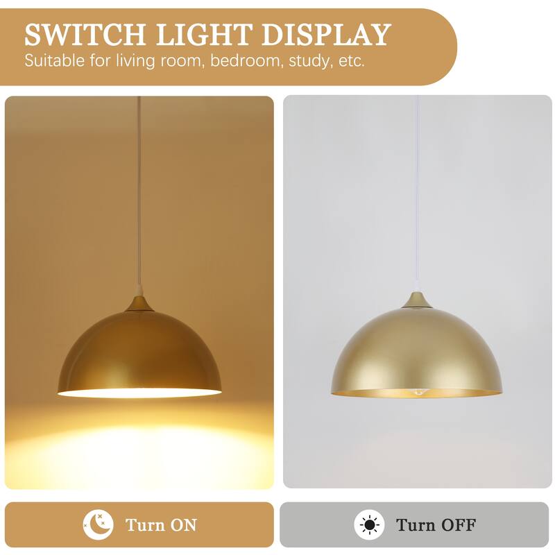 1-Light Dome Hanging Pendant Light Chandelier Lighting for Kitchen Island with Metal Cover & Plug