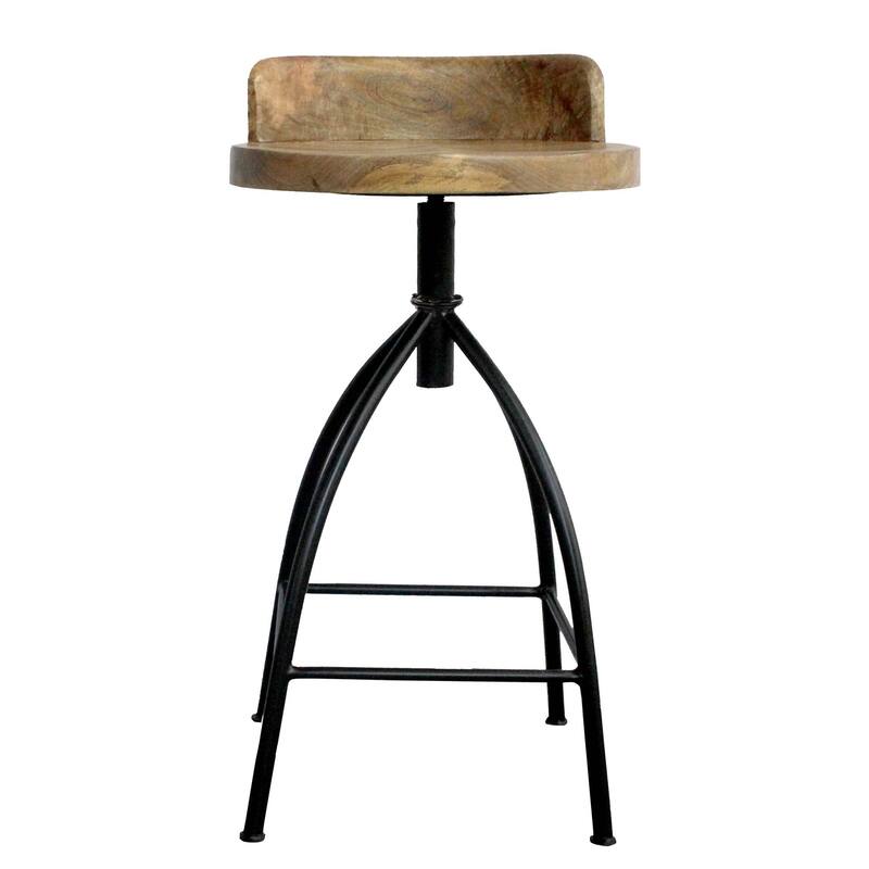 Pia 25-31 Inch Set of 2 Industrial Style Counter Height Stools with Adjustable Swivel Seat, Brown, Black