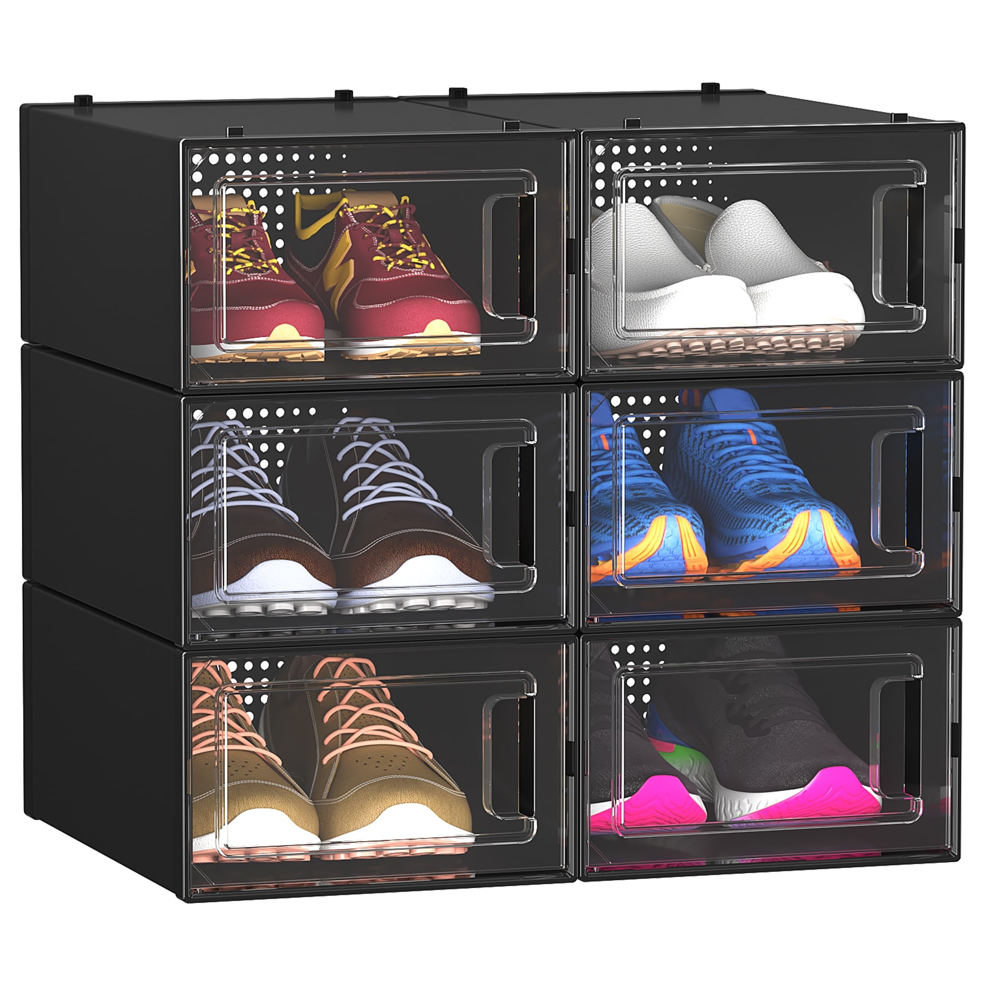 12/18 Foldable Shoe Storage Box Clear Plastic Stackable Sneaker Closet  Organizer