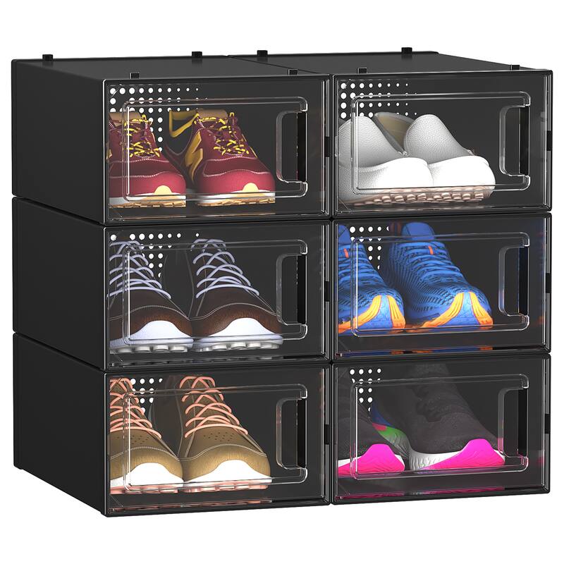 6/12/18 Pack Shoe Storage Box Plastic Stackable Shoe Organizer for Closet Foldable Sneaker Containers Bins Holders Racks