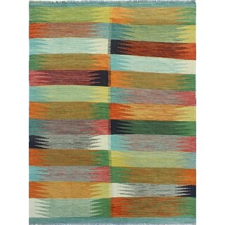 Modern Flatweave Franklyn Green/Red Rug - 5'7