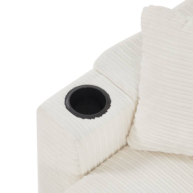 Corduroy armchair with footrest, USB charging and storage space, 250 lbs weight capacity
