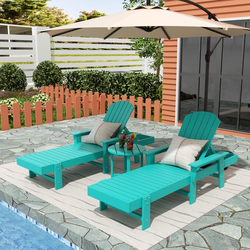 Polytrends Altura Poly Eco-Friendly All Weather Reclining Chaise Lounge with Arms & Side Table (3 Piece Set)