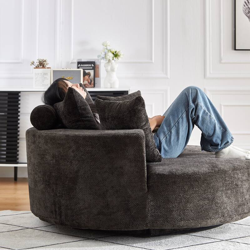 360 Degree Swivel Sofa Chair with Backrest Pillow for Livingroom 55'' Chenille Single Sofa, Round Fluffy Sleeper Sofa