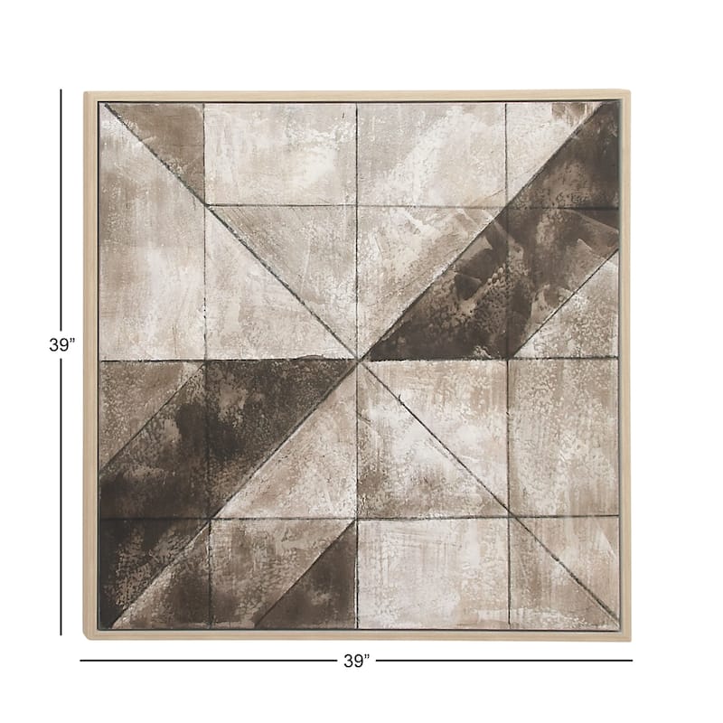 White Canvas Geometric Framed Wall Art with Tan Frame