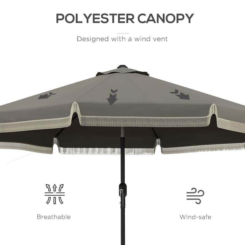 Patio Parasol Outdoor Table Umbrella with Button Tilt Crank Tassels and 8 Ribs for Garden Deck Pool, Dark Gray
