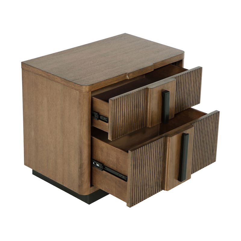 2 Drawers Wooden Nightstand with Vertical Pulls in Ash Brown