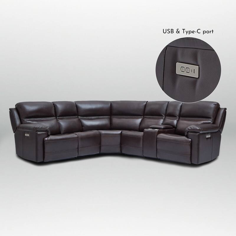 121" W Genuine Leather Dual-Power Sectional Sofa with Two Consoles, Zero Gravity, UsB & Type-c Ports and1 Power armless chair