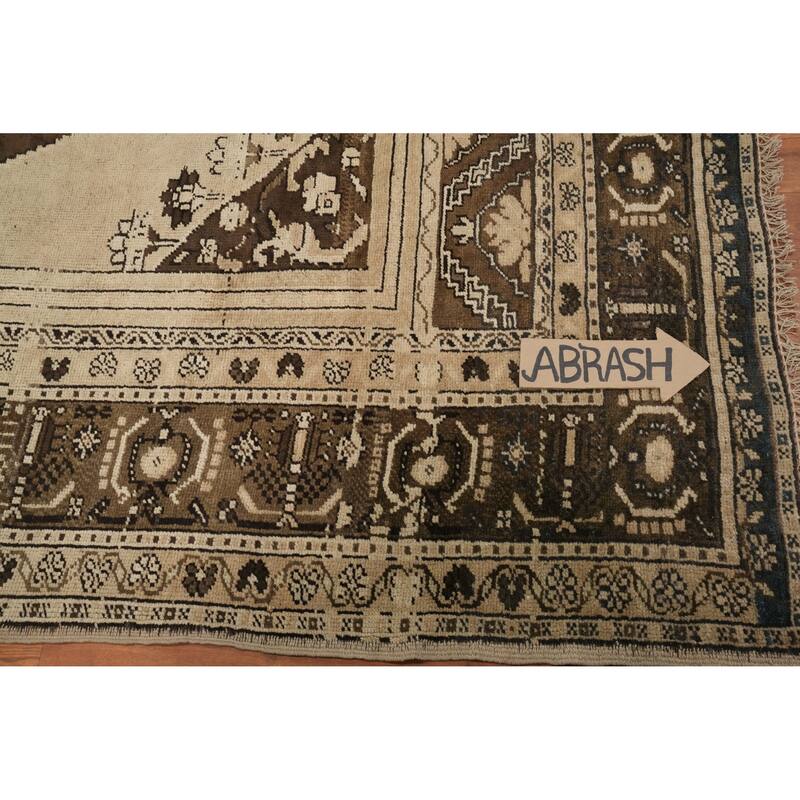 Hand Knotted Oriental 100% Wool Carpet Transitional Medallion Brown Oushak Area Rug - 10' 1'' X 6' 3''