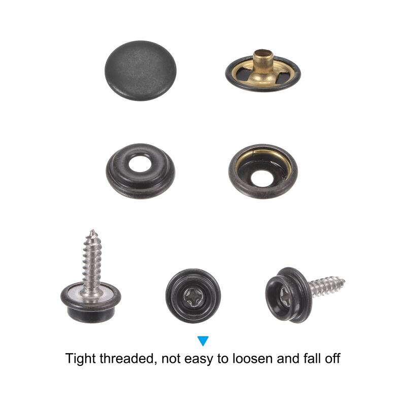 50 Sets Stainless Screw Snap Fasteners Kit 15mm Copper Snaps with Tool, Black