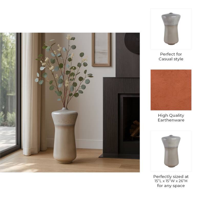 Tall Table Vase with Sculptural Flare - Ivory & Beige