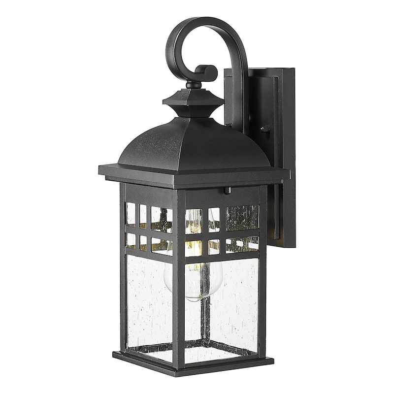 Black Farmhouse Porch Light - Seeded Glass Outdoor Fixture - Medium