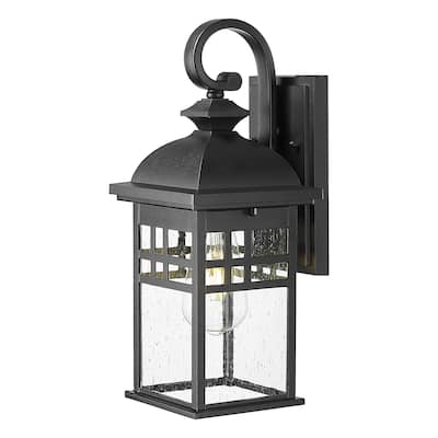 Black Farmhouse Porch Light - Seeded Glass Outdoor Fixture