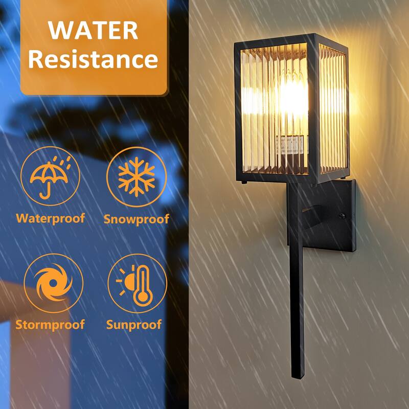 Outdoor Wall Sconce with Clear Ribbed Glass,Waterproof Exterior Wall Lantern for House Exterior/Front Door/Garage/Patio(2-PACK)