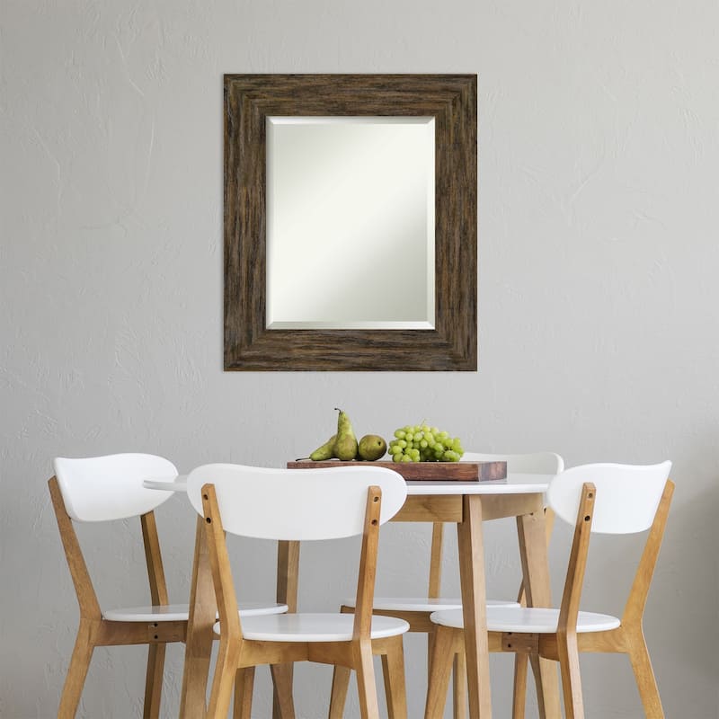 Beveled Wood Wall Mirror - Fencepost Brown Frame