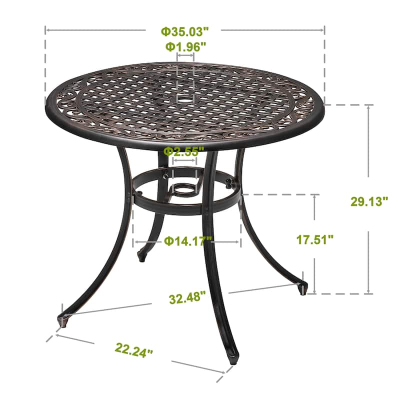 Outdoor Round Cast Aluminum Dining Table with Umbrella Hole
