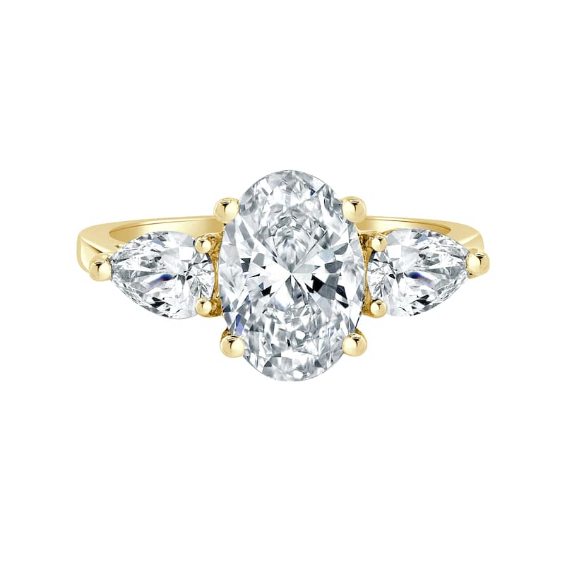 Auriya 14k-Yellow Gold Lab Grown 3-stone Hidden-Halo Oval Diamond Engagement Ring 3.00ct. tw. (E-F VS)