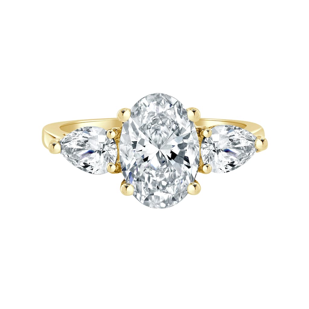 Auriya 14k-Yellow Gold Lab Grown 3-stone Hidden-Halo Oval Diamond Engagement Ring 3.00ct. tw. (E-F VS)